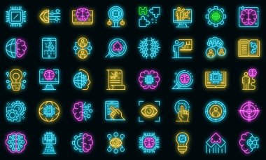 Makine öğrenme simgeleri vektör neonu ayarlar