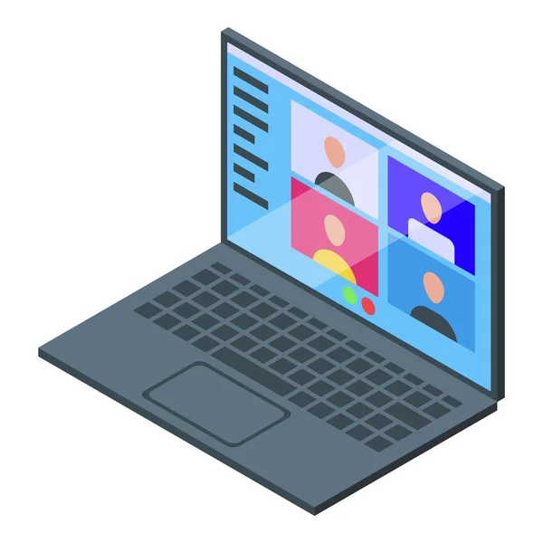 Laptop-Aufruf Online Party-Ikone, isometrischer Stil — Stockvektor