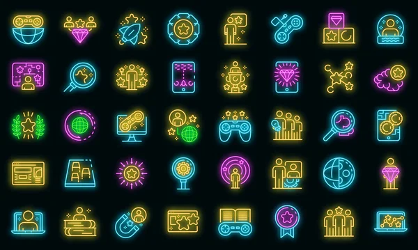 Ícones de gamificação conjunto vetor neon — Vetor de Stock