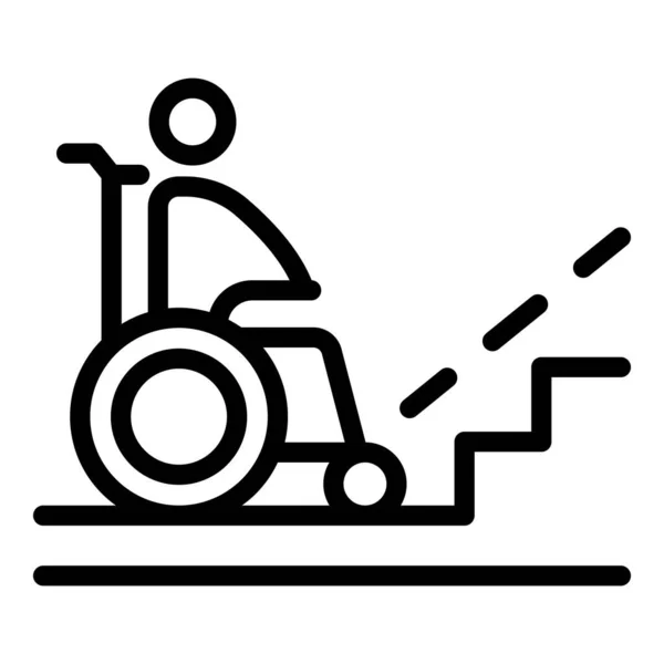 Rollstuhlfahrer nahe Treppe Symbol, Umriss Stil — Stockvektor