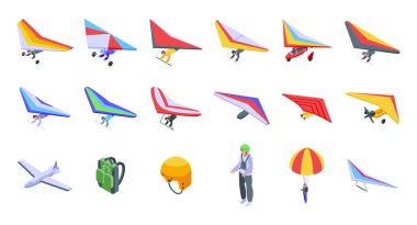 Hang glider icons set, isometric style clipart