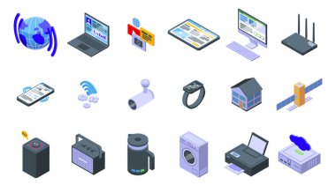 İnternet bağlantı simgeleri ayarlandı, izometrik biçim