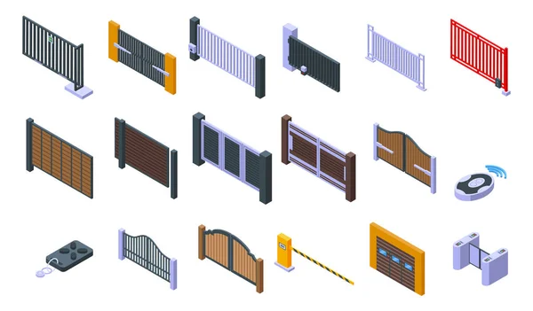 Автоматический набор иконок ворот, изометрический стиль — стоковый вектор