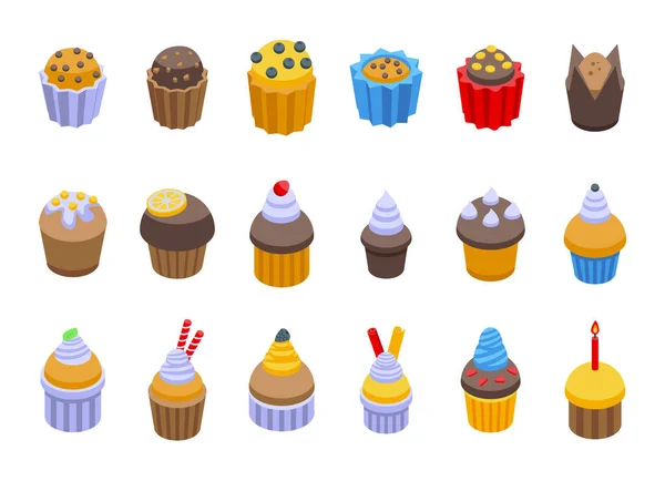 Ensemble d'icônes de muffins, style isométrique — Image vectorielle