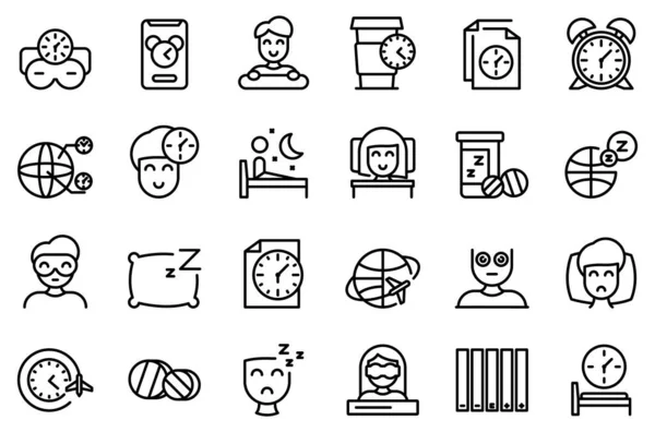 Jet lag iconos conjunto, estilo de contorno — Archivo Imágenes Vectoriales