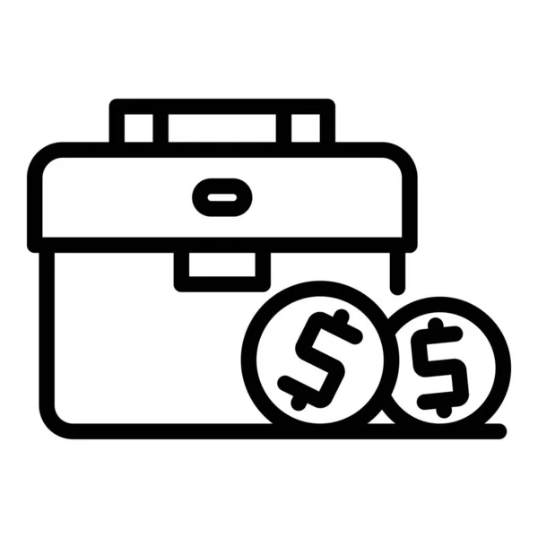 Koffer dollar pictogram, omtrek stijl — Stockvector
