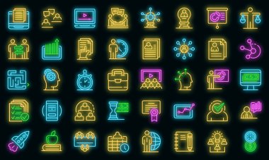 İş eğitim simgeleri vektör neonu belirledi