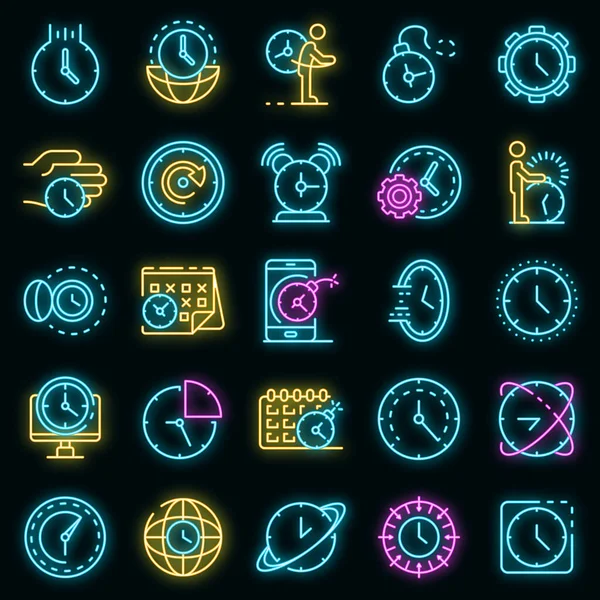 Deadline pictogrammen ingesteld vector neon — Stockvector