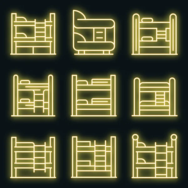 Bunk bed ícones conjunto vetor neon —  Vetores de Stock