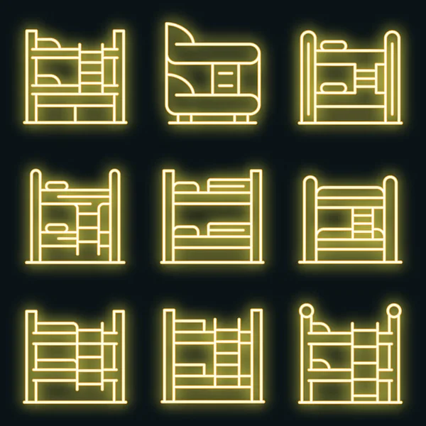 펑크 침대 아이콘 설정 벡터 네온 — 스톡 벡터