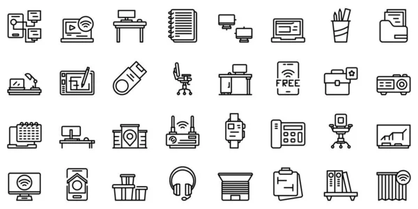 Intelligente Symbole für Büroräume setzen, Stil umreißen — Stockvektor