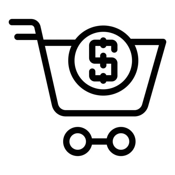 Cart money icon, outline style — Stock Vector