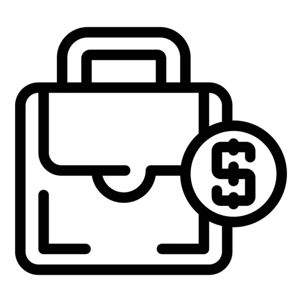 Koffer geld pictogram, omtrek stijl — Stockvector