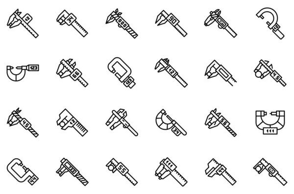 Conjunto de ícones de micrômetro digital, estilo de contorno —  Vetores de Stock