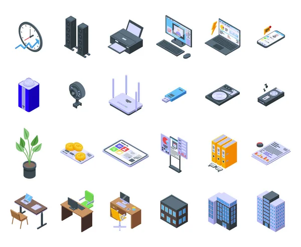 Conjunto de ícones de espaço de escritório inteligente, estilo isométrico —  Vetores de Stock