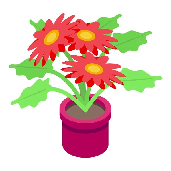 Red flower pot icon, isometric style — Stock Vector