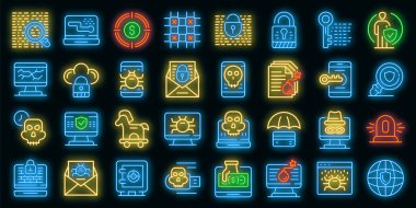 Sahtekarlık simgeleri vektör neonu belirledi