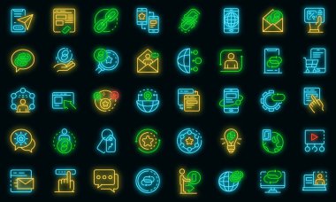 Arka bağlantı strateji simgeleri vektör neonunu ayarla