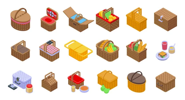 Picknickkorb Icons Set, isometrischer Stil — Stockvektor