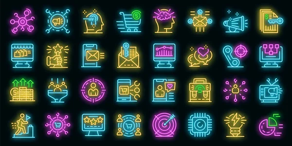 Marketer icons set vector neon — Stock Vector