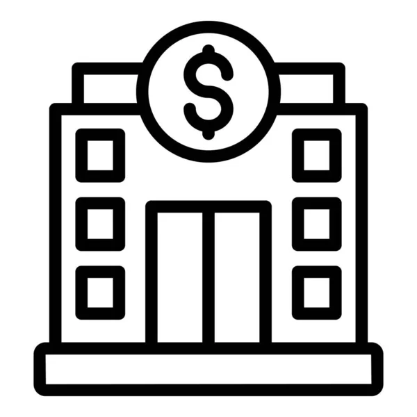 Τράπεζα εικονίδιο κτίριο μετρητών, περίγραμμα στυλ — Διανυσματικό Αρχείο
