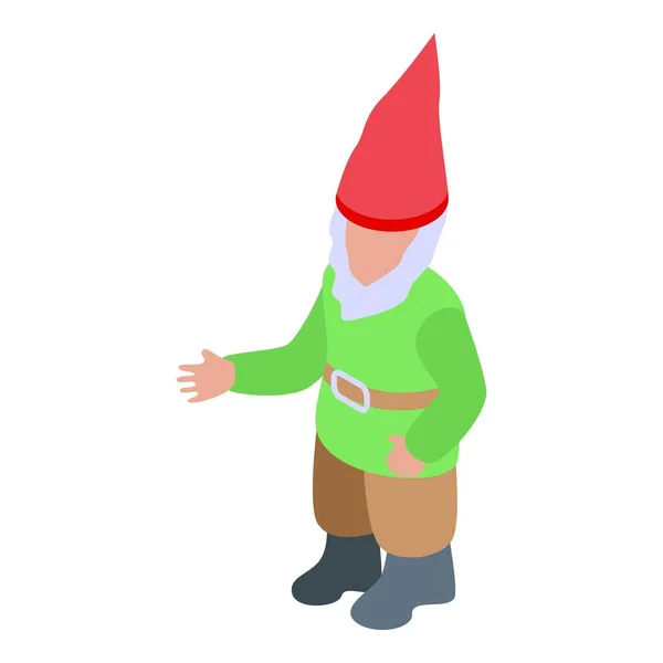 Gnome in green coat icon, isometric style — Stock Vector