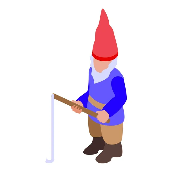 Gnome avec icône de canne à pêche, style isométrique — Image vectorielle