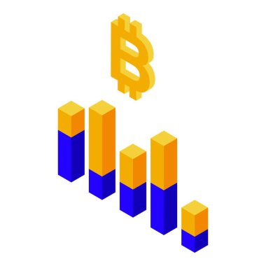 Bitcoin para çubukları simgesi, izometrik biçim