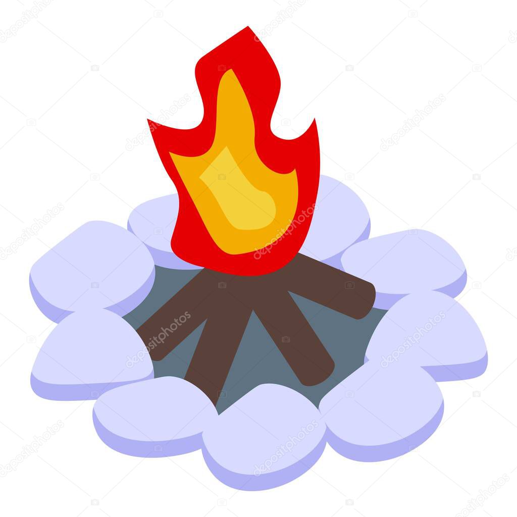 Hike bonfire icon, isometric style