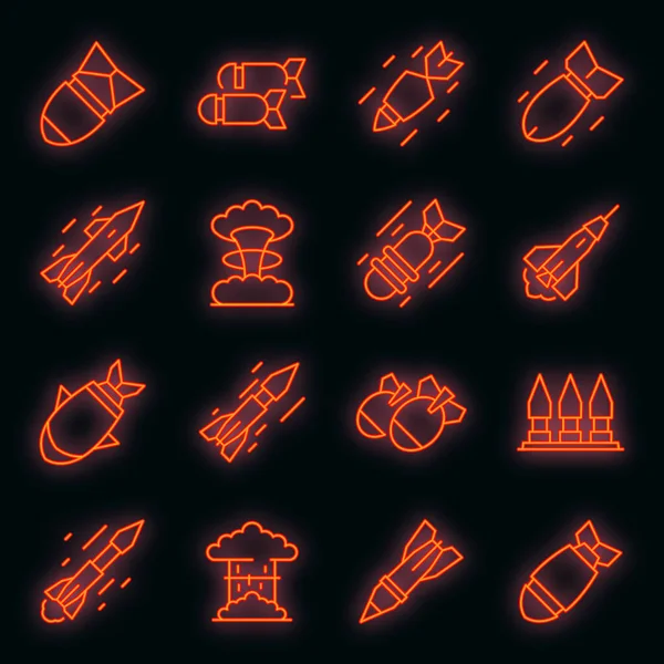 Iconos de ataque de misiles set vector neón — Archivo Imágenes Vectoriales