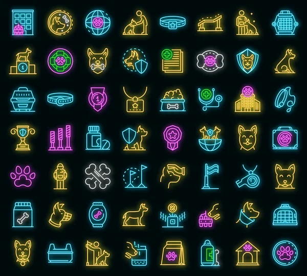 Dog handler icons set vector neon — Stock Vector