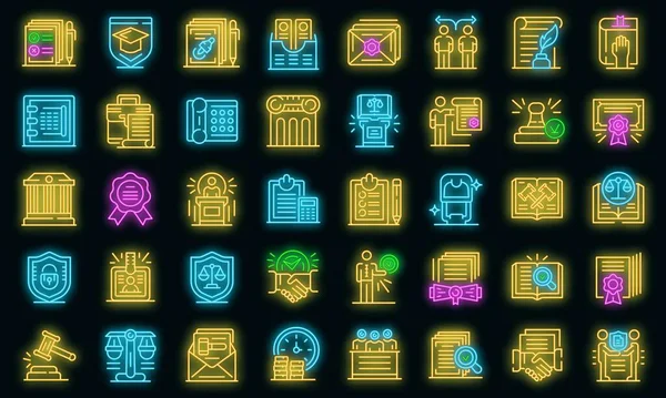 Notario iconos conjunto vector de neón — Vector de stock