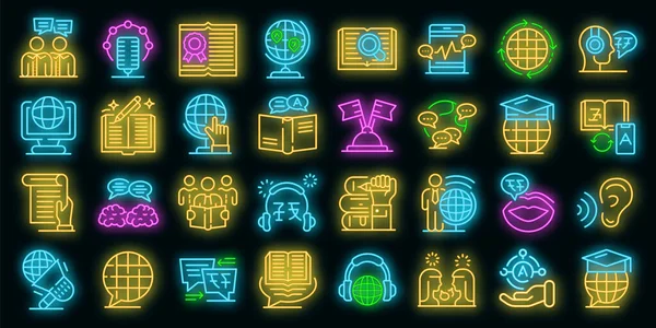 Translator icons set vector neon — Stock Vector