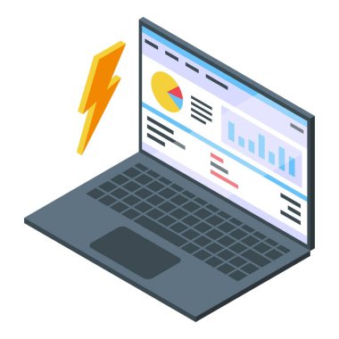 İş dizüstü bilgisayar ikonu izometrik vektörü. Mobil pc pazar analitiği