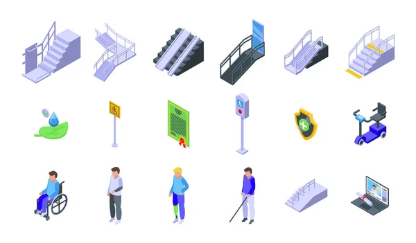 Accessible environment icons set, isometric style — Vetor de Stock