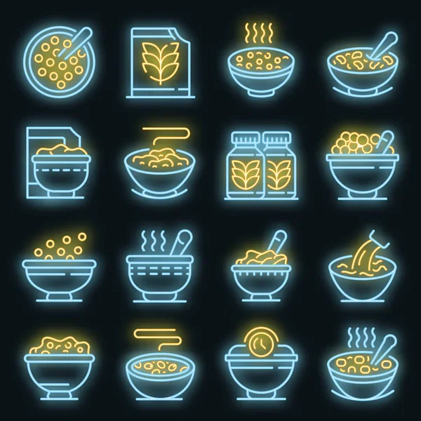 Cereal copos iconos conjunto vector neón — Archivo Imágenes Vectoriales