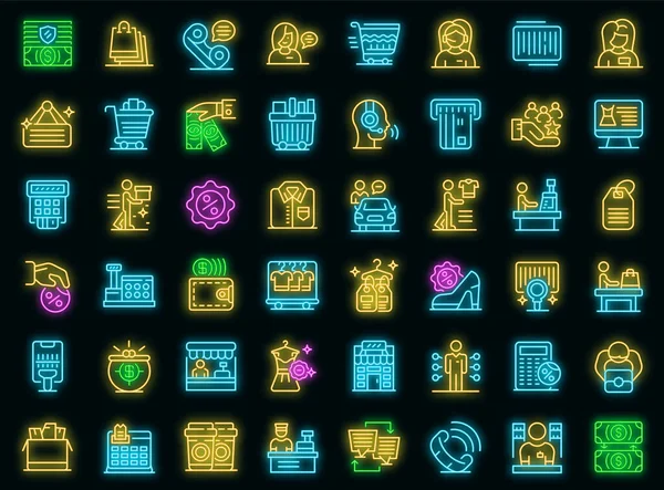 Shop assistant icons set vector neon — Stockový vektor