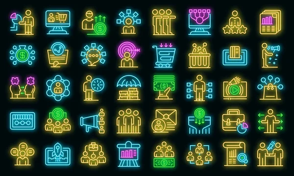 Affiliate marketing icons set vector neon — Vetor de Stock