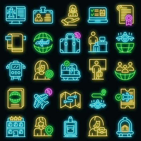 Tourism manager icons set vector neon — Vettoriale Stock