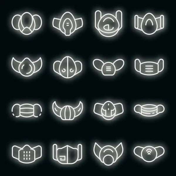 Máscara médica iconos conjunto vector de neón — Vector de stock