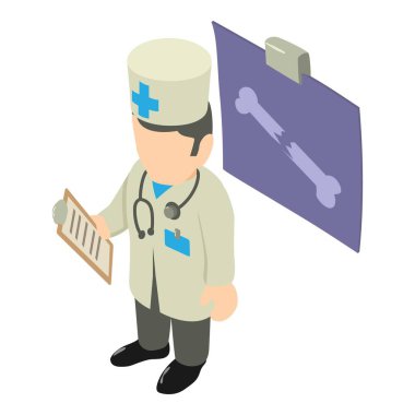 Xray inceleme ikonu izometrik vektörü. Kırık insan kemiği