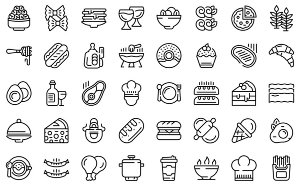 Franse keuken iconen set, outline stijl — Stockvector