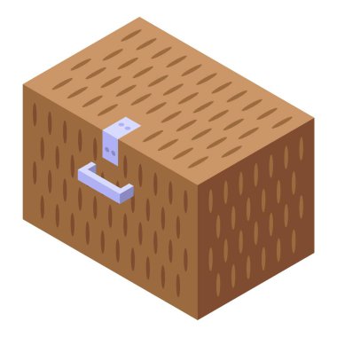 Yaz piknik sepeti ikonu izometrik vektörü. Hasır sepet çantası.