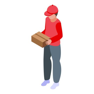 Paket teslimat kurye ikonu izometrik vektörü. Ekspres paket adam