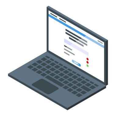 Laptop test sonucu ikon izometrik vektörü. Bilgisayar çevrimiçi listesi