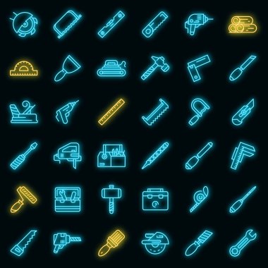 Marangoz araçları vektör neonu ayarlar