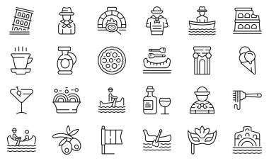 Gondolcu simgeleri dış hat vektörünü ayarlar. Venedik Köprüsü gondolu