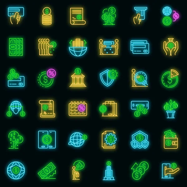 Sindicato de crédito iconos conjunto vector neón — Vector de stock