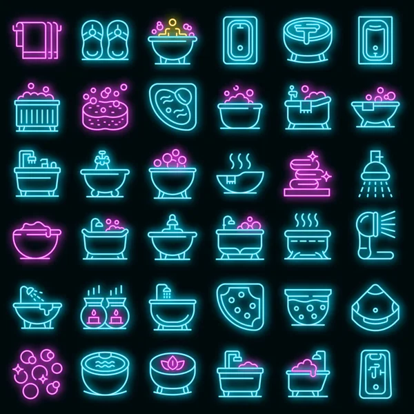 Jacuzzi pictogrammen set vector neon — Stockvector