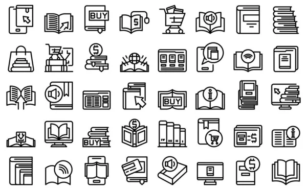 Online bookstore icons set outline vector. Open book magazine — Διανυσματικό Αρχείο